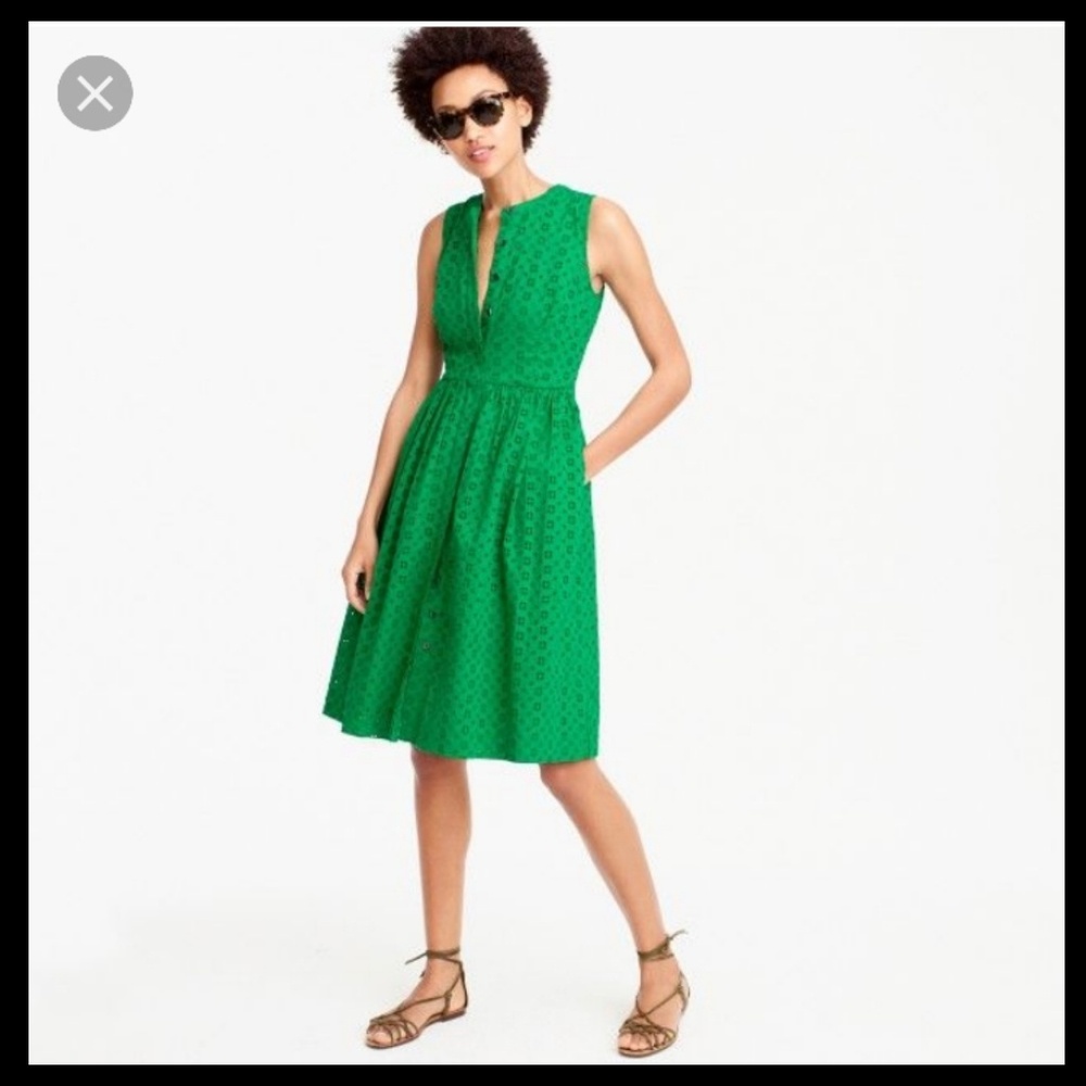 J.CREW green sleeveless eyelet shirt dress